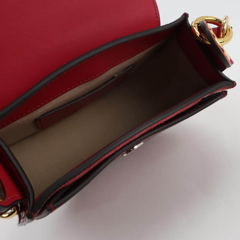 Chloe Tess小號牛皮翻毛皮純色鱷魚壓紋圓環搭扣斜挎包單肩包-6