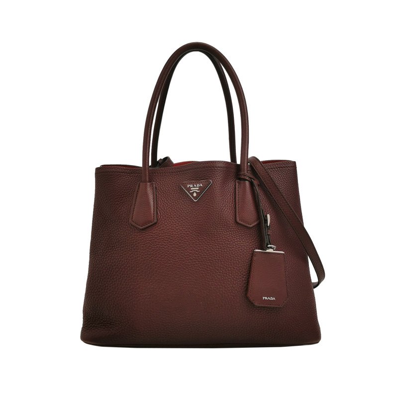 Prada Double中號牛皮純色三角徽標斜挎包單肩包-0