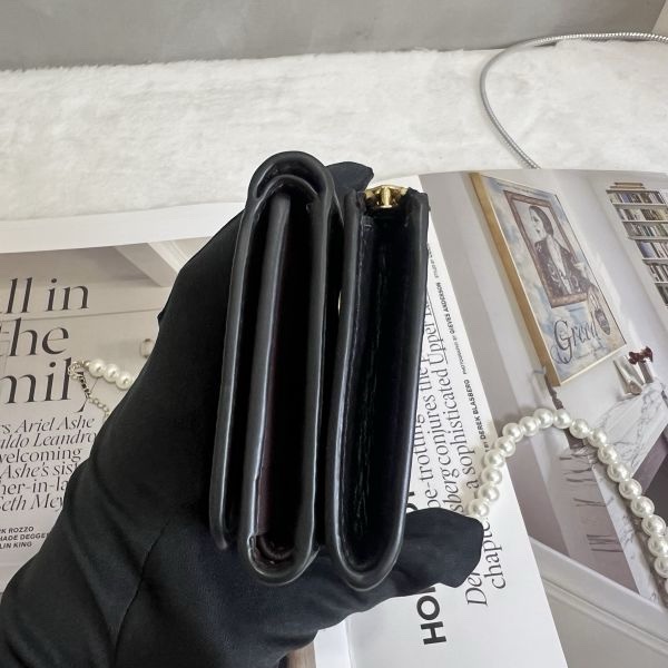 COACH 黑色拼接老花三折短夾-4