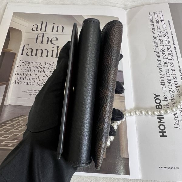 COACH 黑色拼接老花三折短夾-6