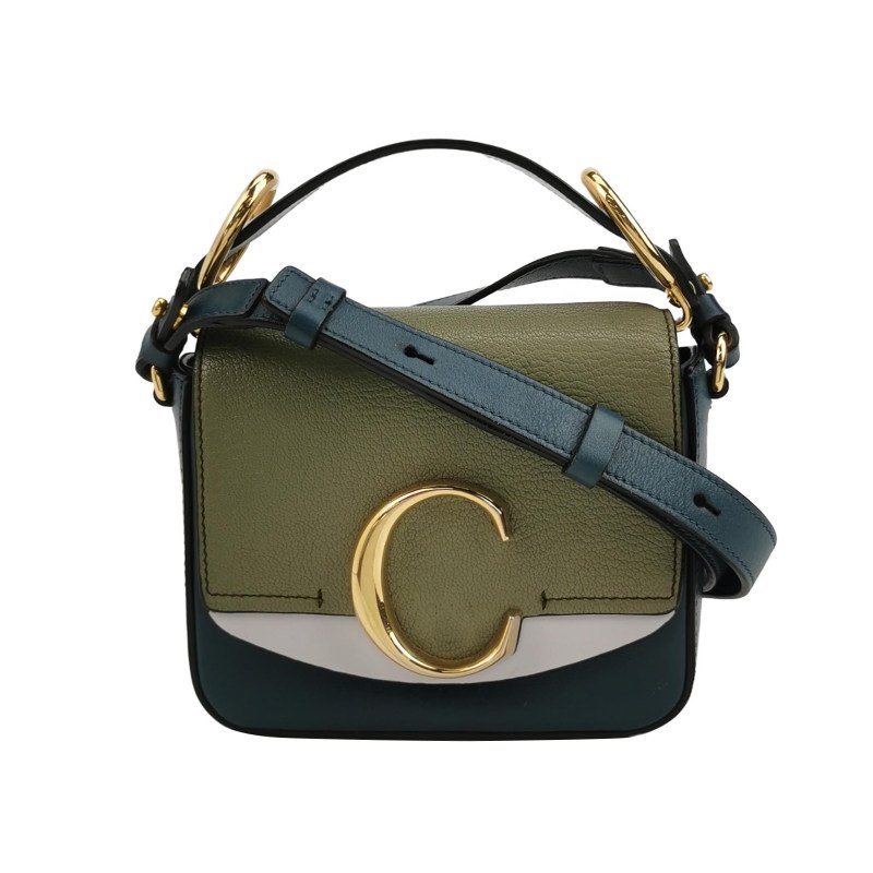 Chloe Chloe C迷你牛皮羊皮拼色字母C徽飾斜挎包-0