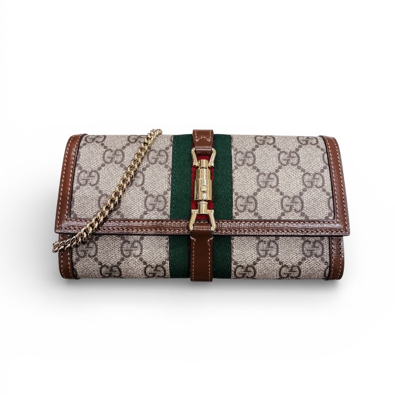 GUCCI 古馳 252681 JACKIE 1961 鍊條長夾 GG SUPREME PVC帆布 老花 棕色系 金釦-0