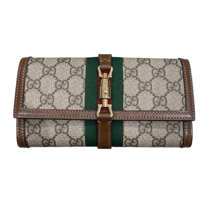 GUCCI 古馳 252681 JACKIE 1961 鍊條長夾 GG SUPREME PVC帆布 老花 棕色系 金釦-1