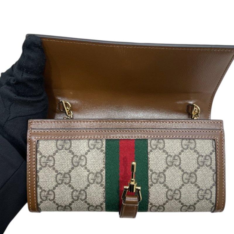 GUCCI 古馳 252681 JACKIE 1961 鍊條長夾 GG SUPREME PVC帆布 老花 棕色系 金釦-12