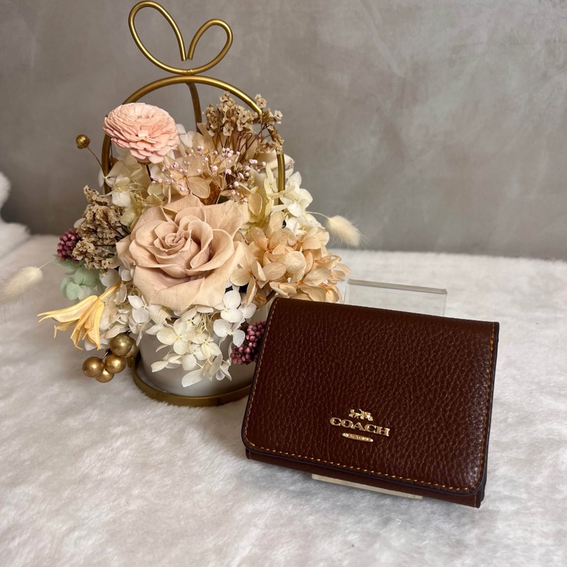 COACH 經典LOGO卡袋皮夾棕色-0