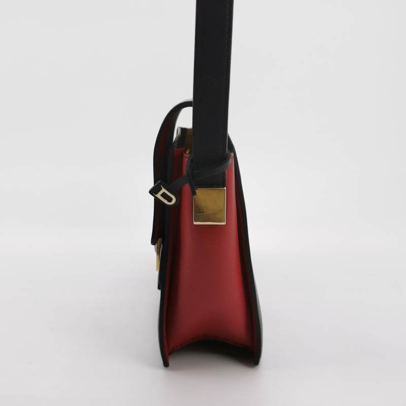 Delvaux Madame牛皮拼色抽取式翻蓋斜挎包單肩包-2