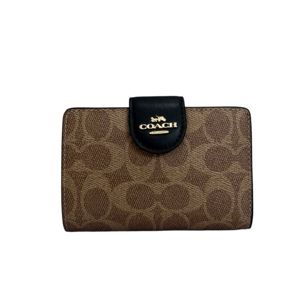 Coach 卡其老花按扣式翻蓋短夾-1