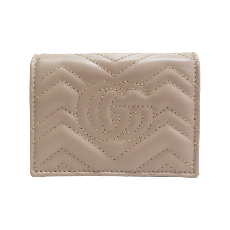 棕色 牛皮 山形紋 扣式 雙折 GG Marmont 短夾 466492【GUCCI 古馳】 466492-1