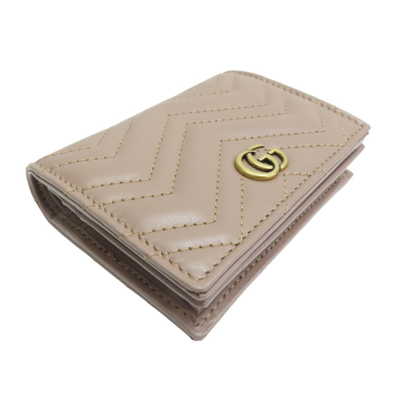 棕色 牛皮 山形紋 扣式 雙折 GG Marmont 短夾 466492【GUCCI 古馳】 466492-2