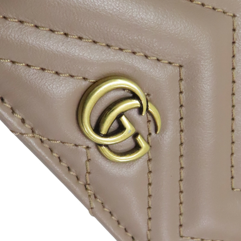 棕色 牛皮 山形紋 扣式 雙折 GG Marmont 短夾 466492【GUCCI 古馳】 466492-9