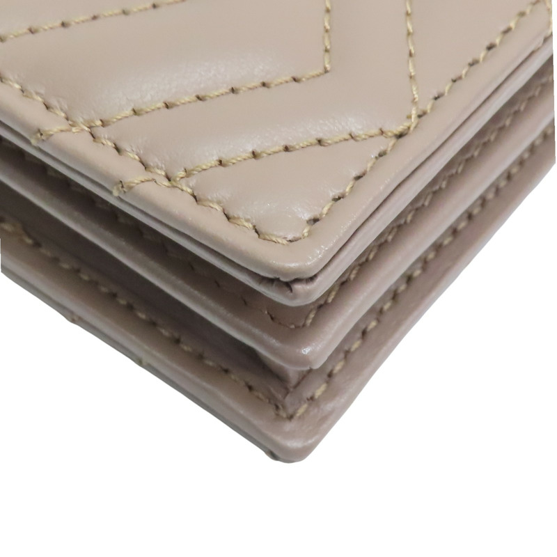 棕色 牛皮 山形紋 扣式 雙折 GG Marmont 短夾 466492【GUCCI 古馳】 466492-12