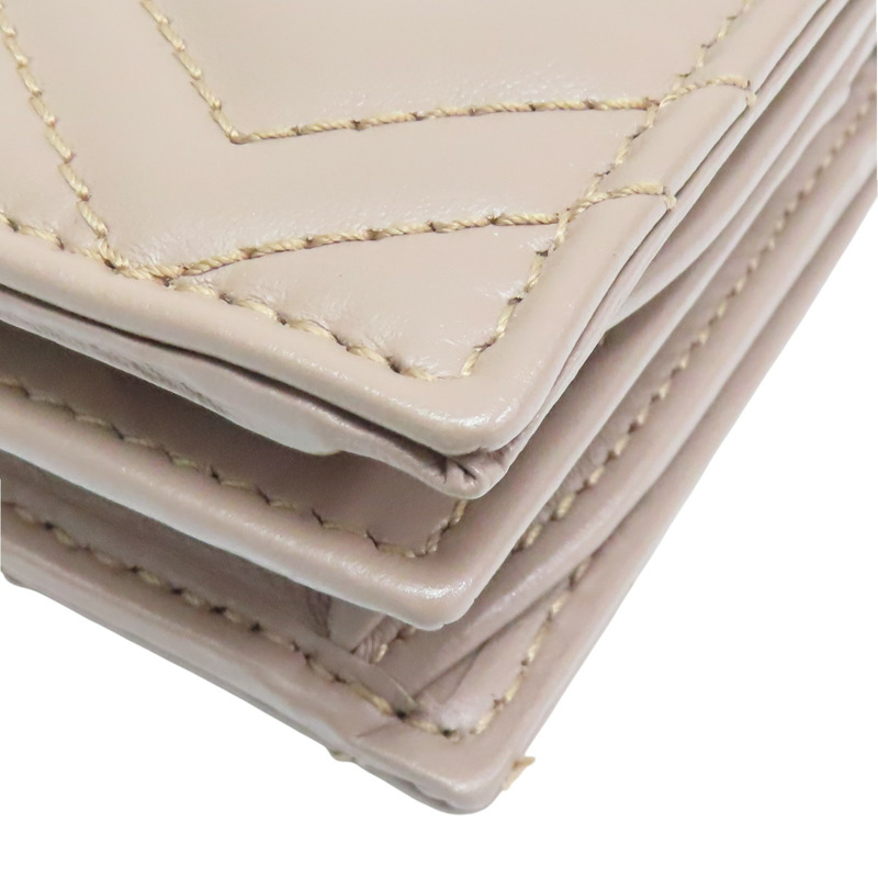 棕色 牛皮 山形紋 扣式 雙折 GG Marmont 短夾 466492【GUCCI 古馳】 466492-15