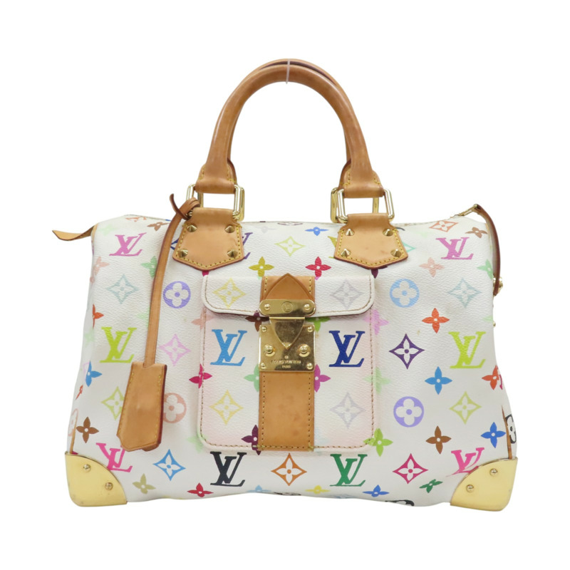 白彩 原花帆布 Speedy 30 波士頓包 手提包【LOUIS VUITTON LV 路易威登】 M92643-0