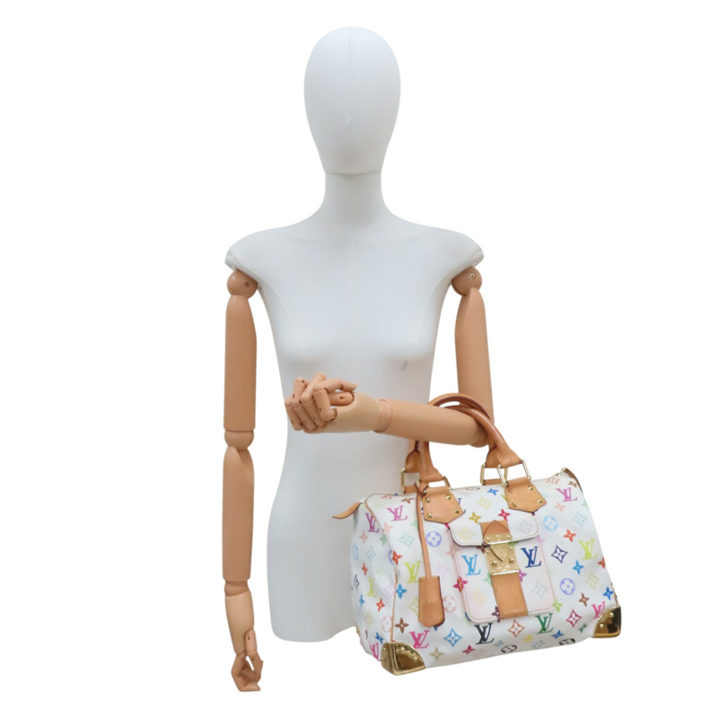 白彩 原花帆布 Speedy 30 波士頓包 手提包【LOUIS VUITTON LV 路易威登】 M92643-8