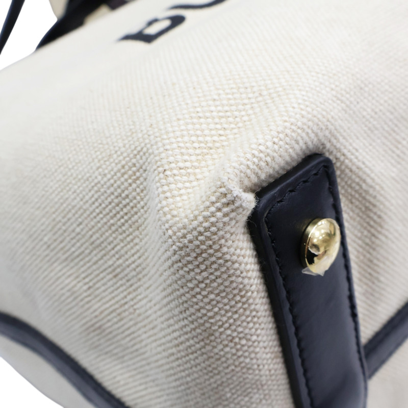 白色帆布 棕色皮革 飾邊 托特包【BURBERRY 巴寶莉】 8010341-8