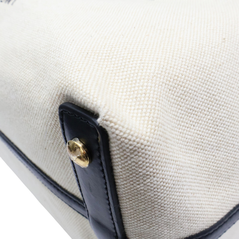 白色帆布 棕色皮革 飾邊 托特包【BURBERRY 巴寶莉】 8010341-9