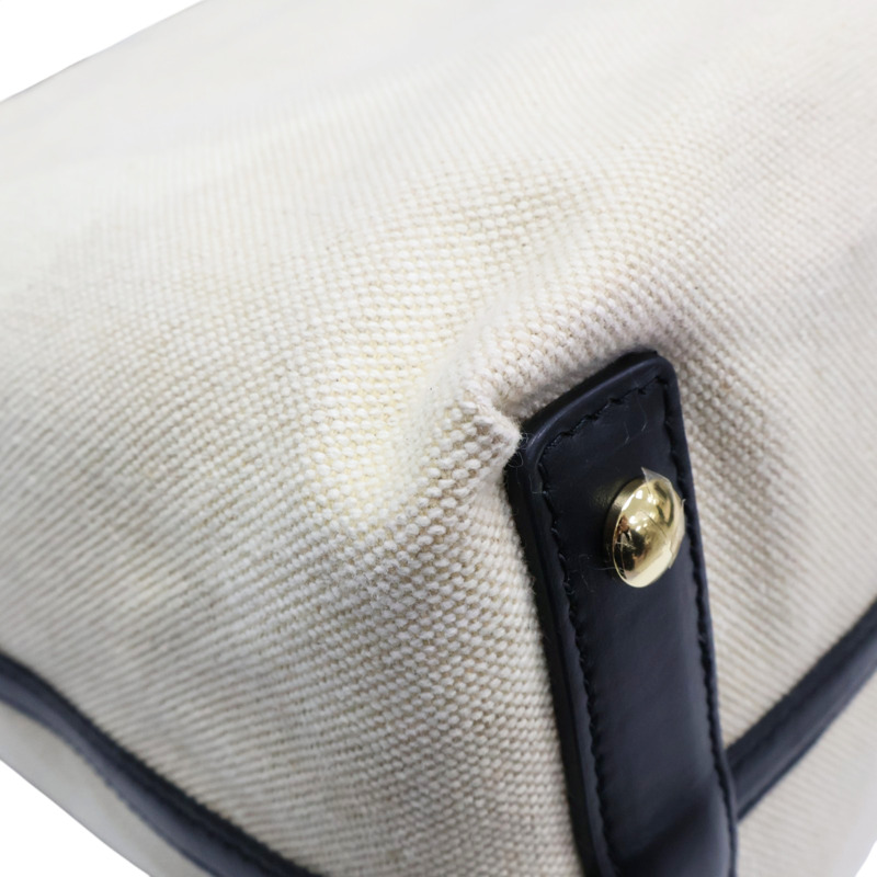 白色帆布 棕色皮革 飾邊 托特包【BURBERRY 巴寶莉】 8010341-10