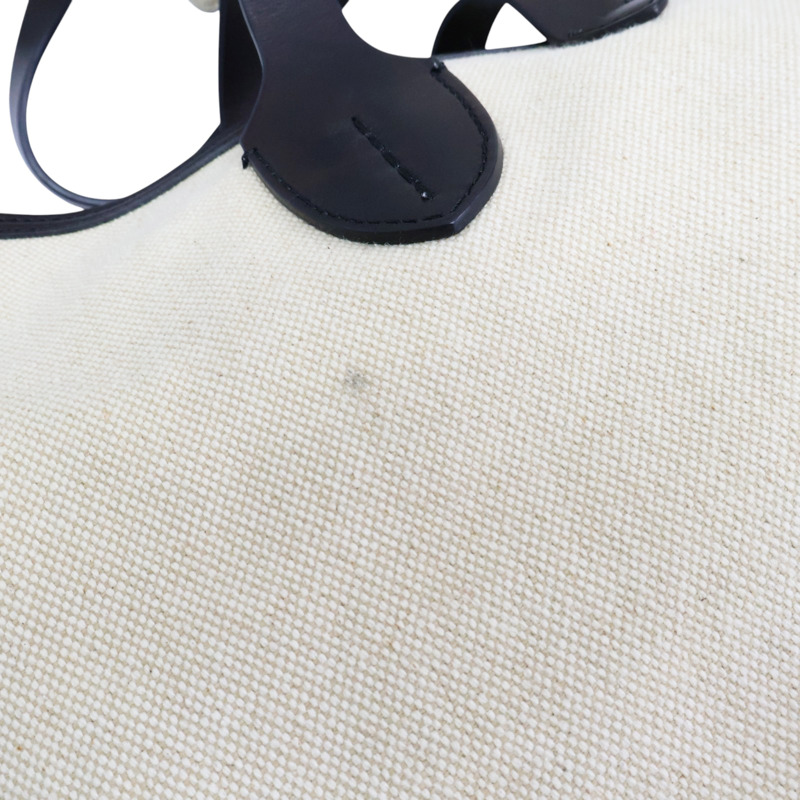 白色帆布 棕色皮革 飾邊 托特包【BURBERRY 巴寶莉】 8010341-13