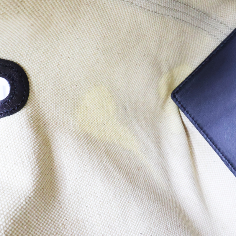 白色帆布 棕色皮革 飾邊 托特包【BURBERRY 巴寶莉】 8010341-14