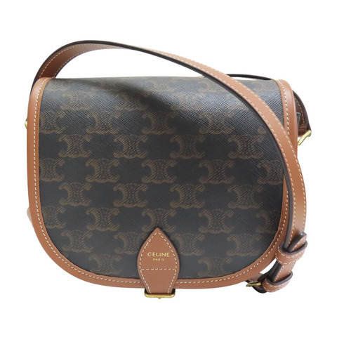 棕色 PV帆布 原花 凱旋門 FOLCO 馬鞍包 肩背包【CELINE 賽琳】 191502BZJ.04LU