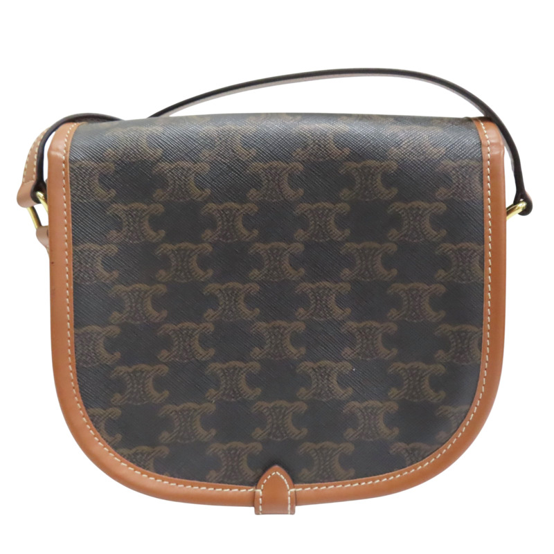 棕色 PV帆布 原花 凱旋門 FOLCO 馬鞍包 肩背包【CELINE 賽琳】 191502BZJ.04LU-1