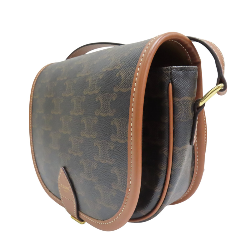 棕色 PV帆布 原花 凱旋門 FOLCO 馬鞍包 肩背包【CELINE 賽琳】 191502BZJ.04LU-2