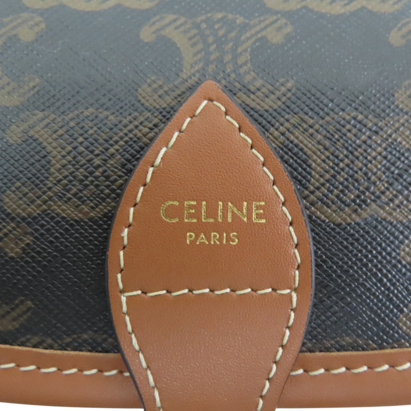 棕色 PV帆布 原花 凱旋門 FOLCO 馬鞍包 肩背包【CELINE 賽琳】 191502BZJ.04LU-5