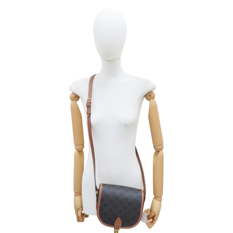 棕色 PV帆布 原花 凱旋門 FOLCO 馬鞍包 肩背包【CELINE 賽琳】 191502BZJ.04LU-6