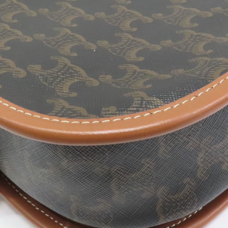 棕色 PV帆布 原花 凱旋門 FOLCO 馬鞍包 肩背包【CELINE 賽琳】 191502BZJ.04LU-10