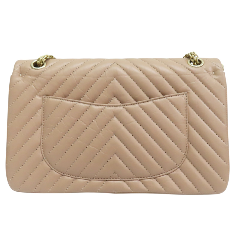 膚色 牛皮 2.55 口蓋包 金釦【CHANEL 香奈兒】 A37587-1