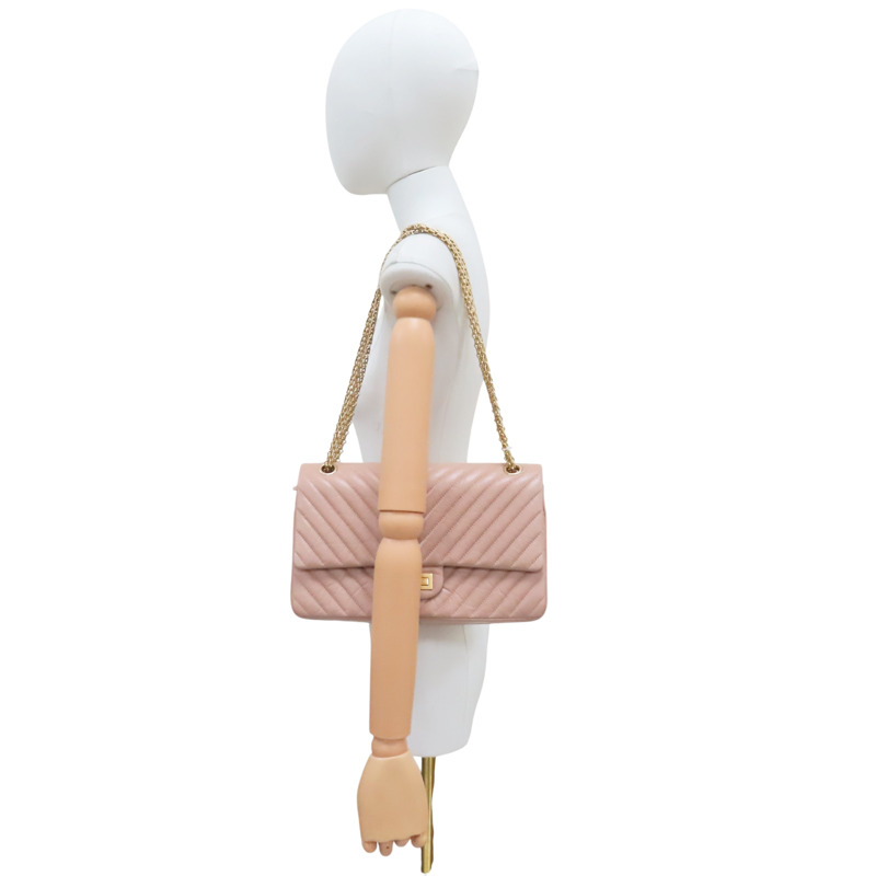 膚色 牛皮 2.55 口蓋包 金釦【CHANEL 香奈兒】 A37587-7