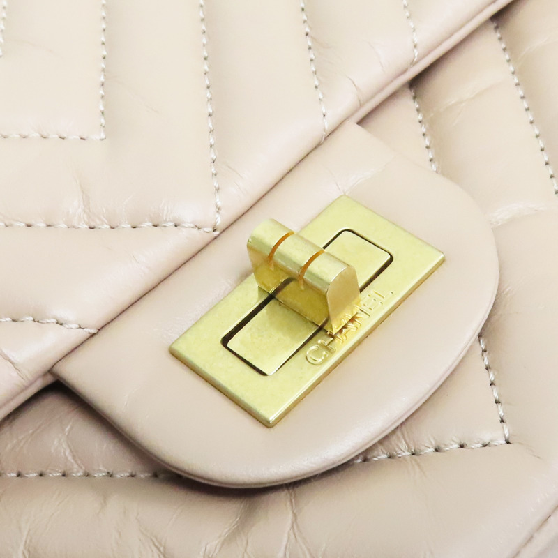 膚色 牛皮 2.55 口蓋包 金釦【CHANEL 香奈兒】 A37587-12