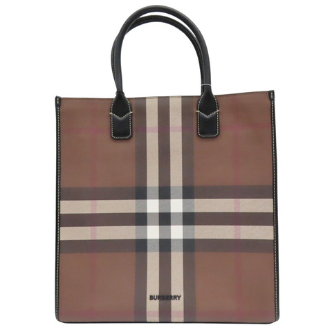 棕色 PVC帆布 經典格紋 手提包【BURBERRY 巴寶莉】 8064445