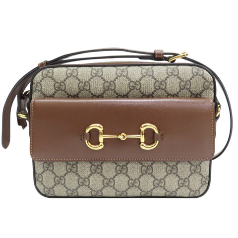 棕色 PVC塗層帆布 Horsebit 1955 肩背包【GUCCI 古馳】 645454