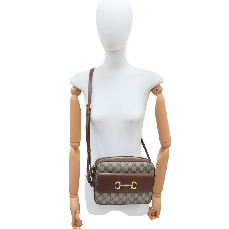棕色 PVC塗層帆布 Horsebit 1955 肩背包【GUCCI 古馳】 645454-9