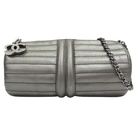 銀灰色 牛皮 圓桶 肩背包 銀釦【CHANEL 香奈兒】