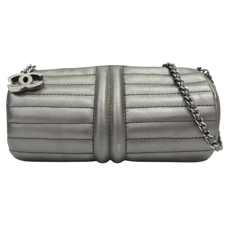 銀灰色 牛皮 圓桶 肩背包 銀釦【CHANEL 香奈兒】-0