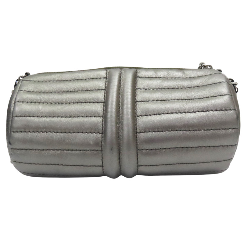 銀灰色 牛皮 圓桶 肩背包 銀釦【CHANEL 香奈兒】-1