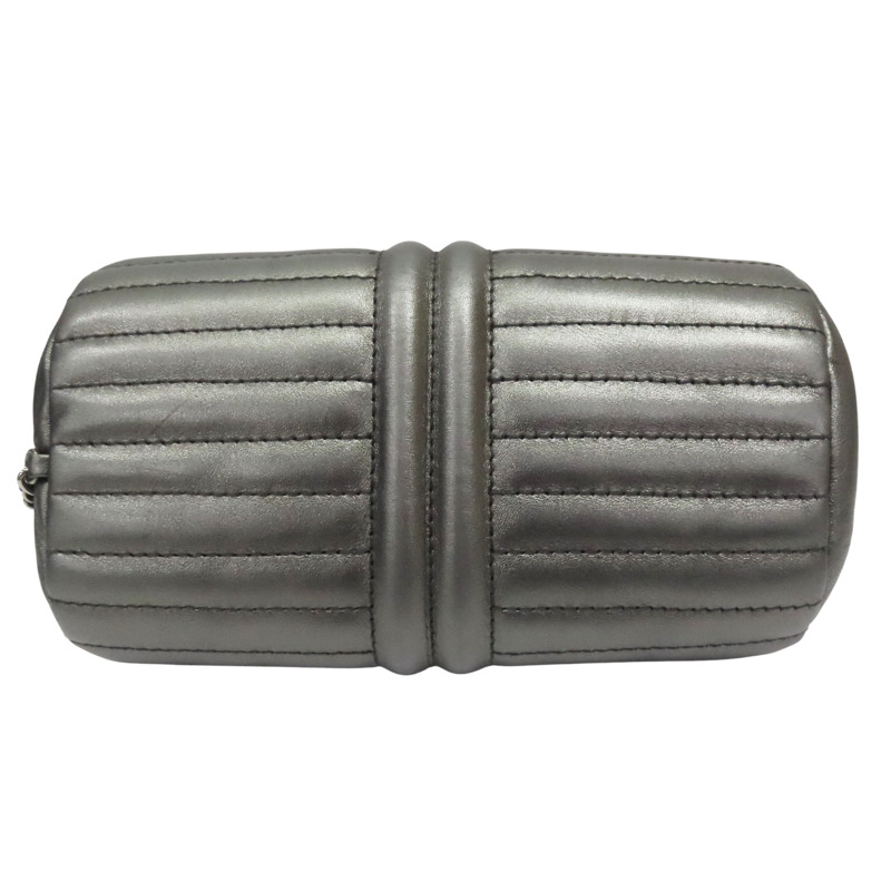 銀灰色 牛皮 圓桶 肩背包 銀釦【CHANEL 香奈兒】-3