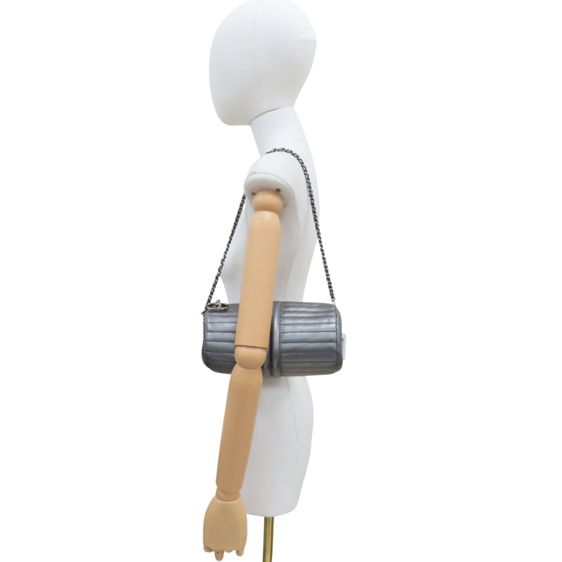 銀灰色 牛皮 圓桶 肩背包 銀釦【CHANEL 香奈兒】-7