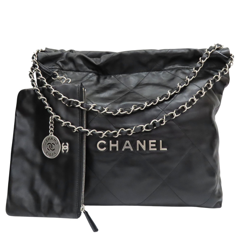 黑色 牛皮 22 肩背包 銀釦【CHANEL 香奈兒】 AS3260-0