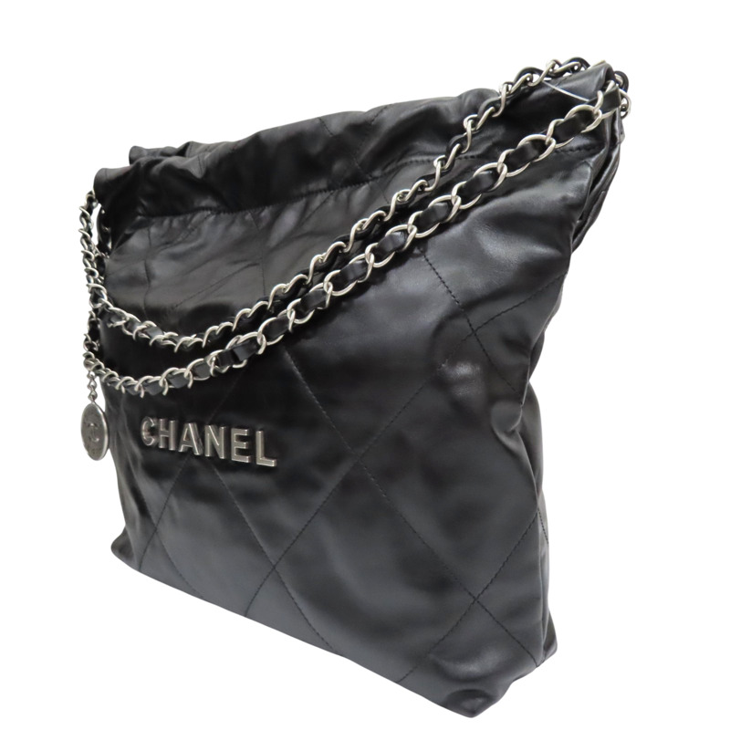 黑色 牛皮 22 肩背包 銀釦【CHANEL 香奈兒】 AS3260-2