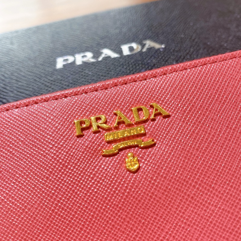 【近新閒置】PRADA桃粉真皮長夾財布 附票卡夾-2