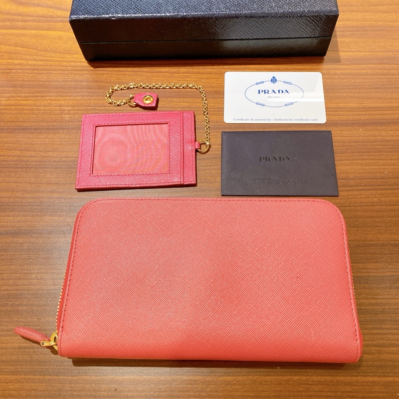 【近新閒置】PRADA桃粉真皮長夾財布 附票卡夾-4
