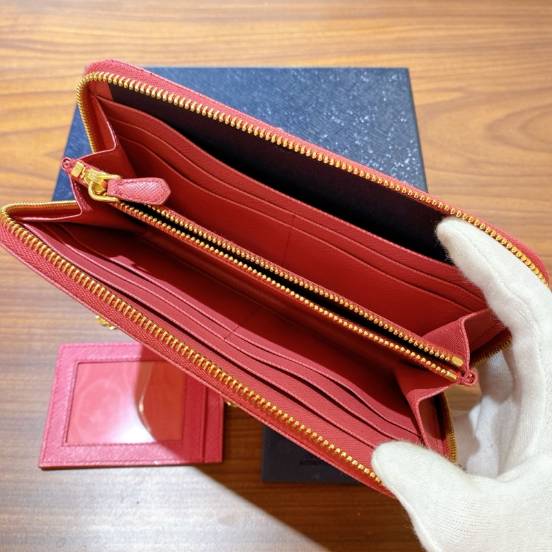 【近新閒置】PRADA桃粉真皮長夾財布 附票卡夾-5