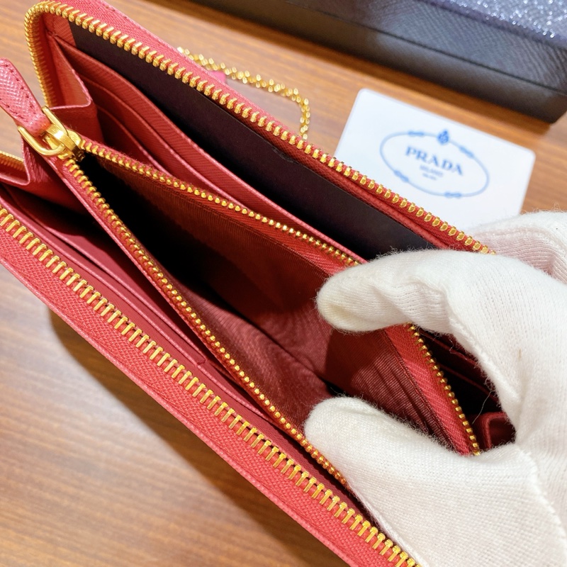 【近新閒置】PRADA桃粉真皮長夾財布 附票卡夾-6