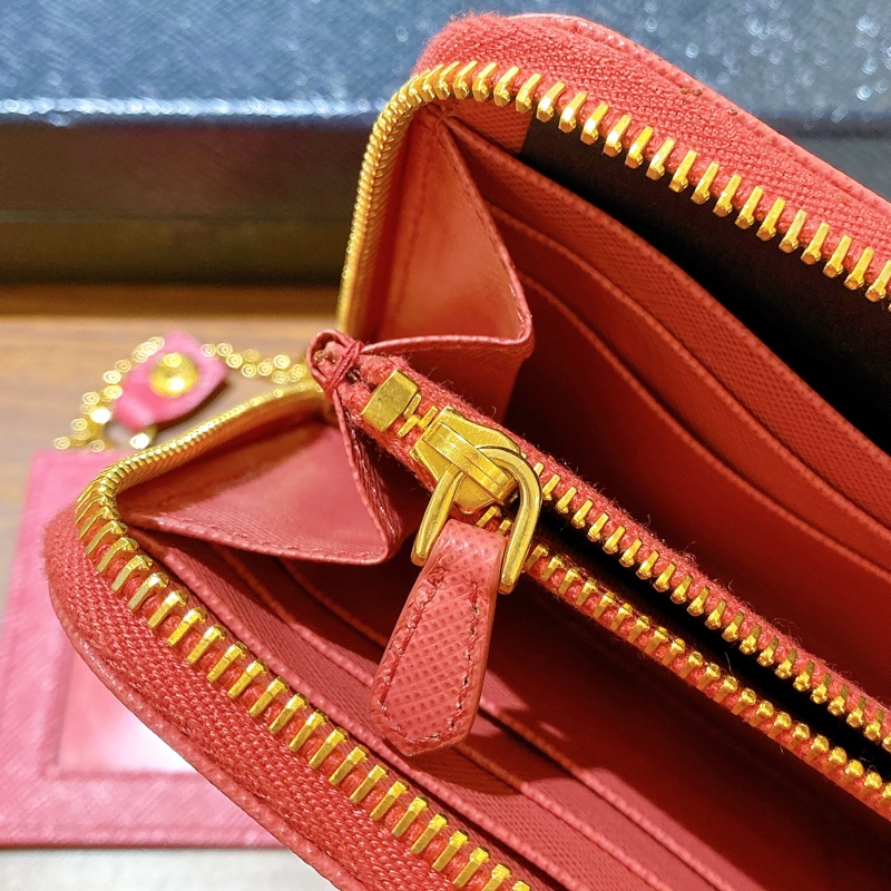 【近新閒置】PRADA桃粉真皮長夾財布 附票卡夾-7