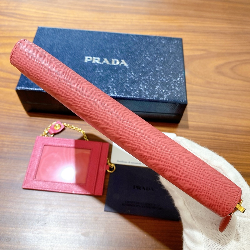 【近新閒置】PRADA桃粉真皮長夾財布 附票卡夾-8