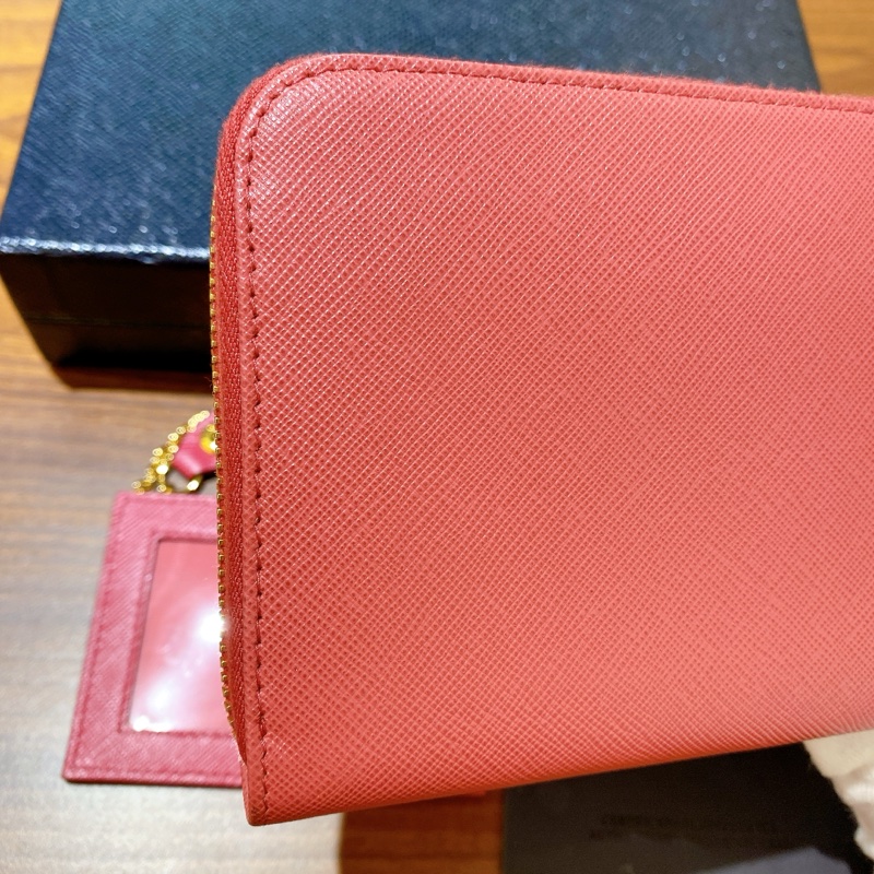 【近新閒置】PRADA桃粉真皮長夾財布 附票卡夾-10