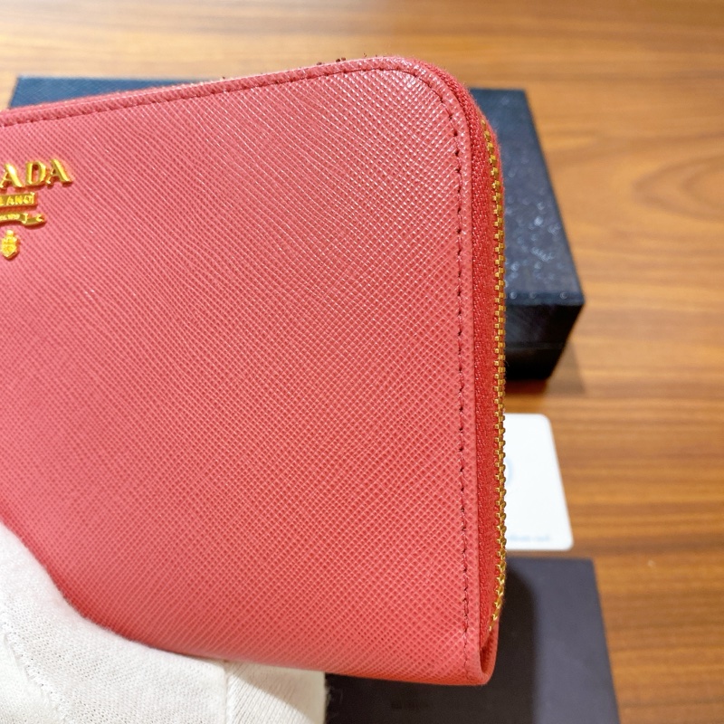 【近新閒置】PRADA桃粉真皮長夾財布 附票卡夾-11